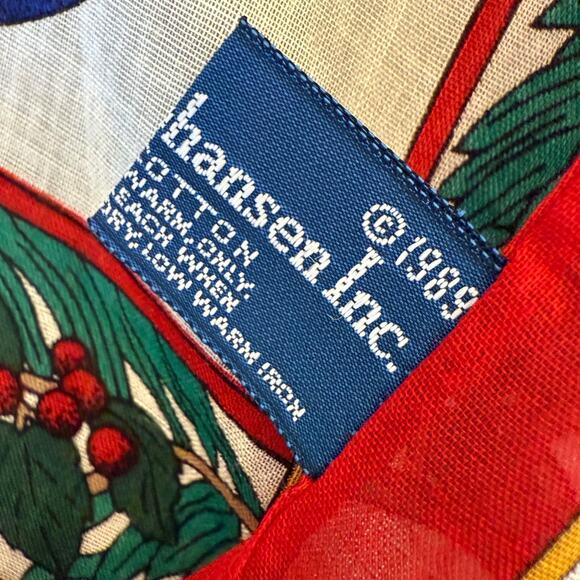 GINNIE JOHANSEN 1989 Christmas 100% cotton Scarf Square Neck Tie Tree Holiday - Picture 4 of 6